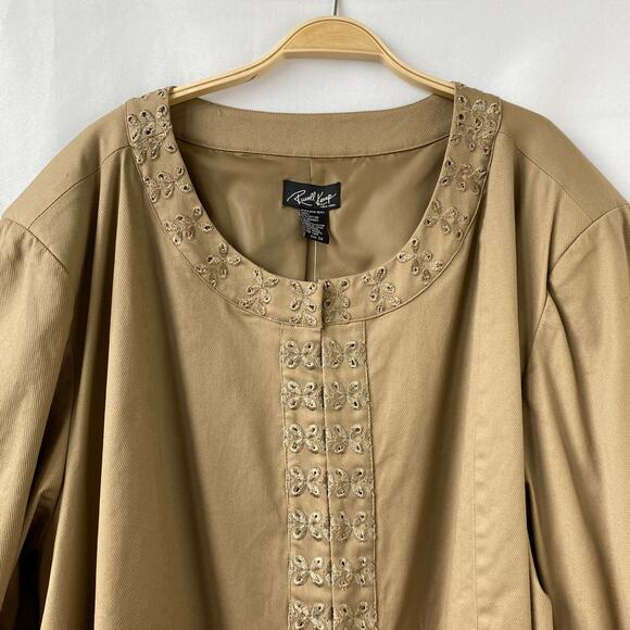 Russel Kemp Catherines Swing Blazer Jacket Women 5X Tan Khaki Embroidered Eyelet - Picture 3 of 11
